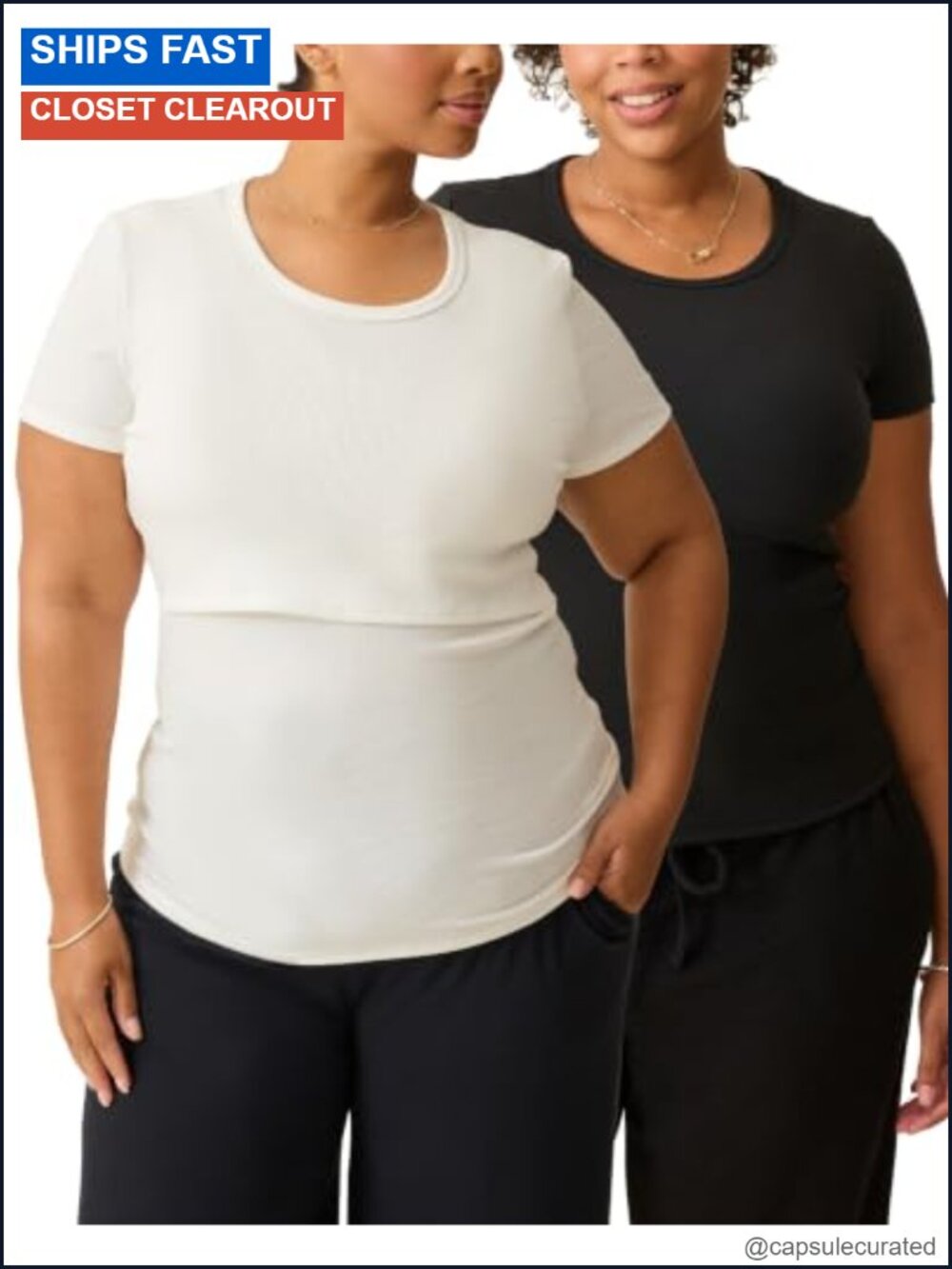 2 Pack Ribbed Nursing T Shirt Maternity Crewneck Fitted Breastfeeding Tee
